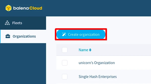 Organizations tab