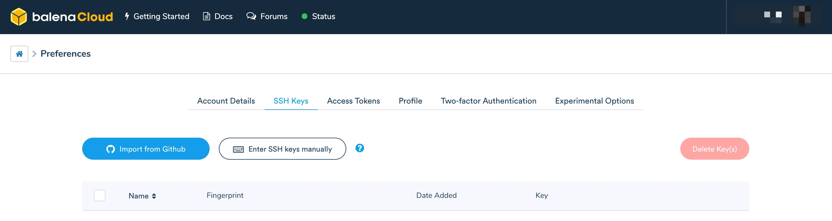 SSH key preferences