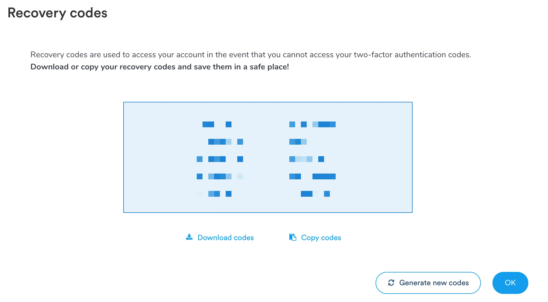 Two-factor authentication recovery codes