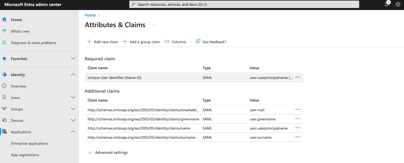 Edit Unique User Identifier row