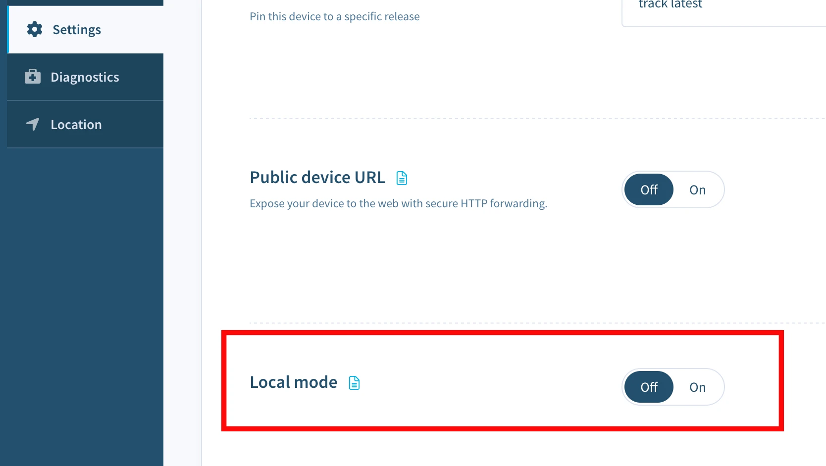 Enable local mode